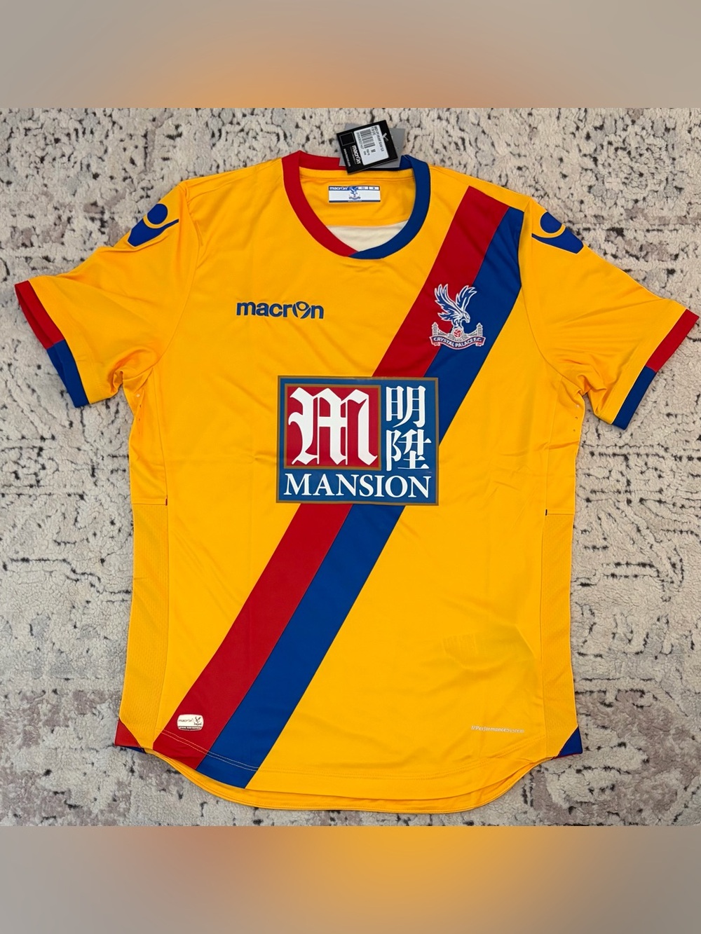 Macron Authentic Crystal Palace 2016/2017 England Soccer Yellow Jersey Men’s M